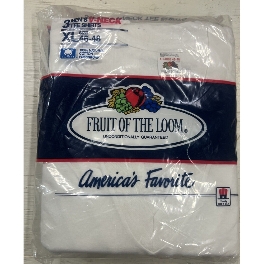 FRUIT OF THE LOOM VTG MEN'S WHITE COTTON 3 PACK V-NECK T-SHIRTS/X-LG/NEW/NOS